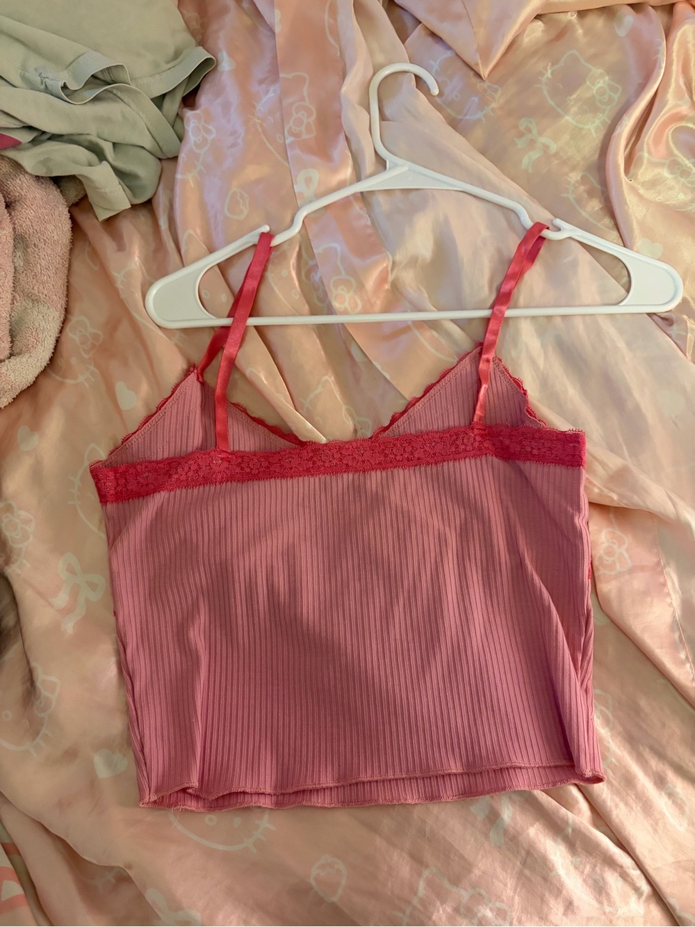 Pink Lace-Trim Ribbed Cami Top - Picture 2 of 2